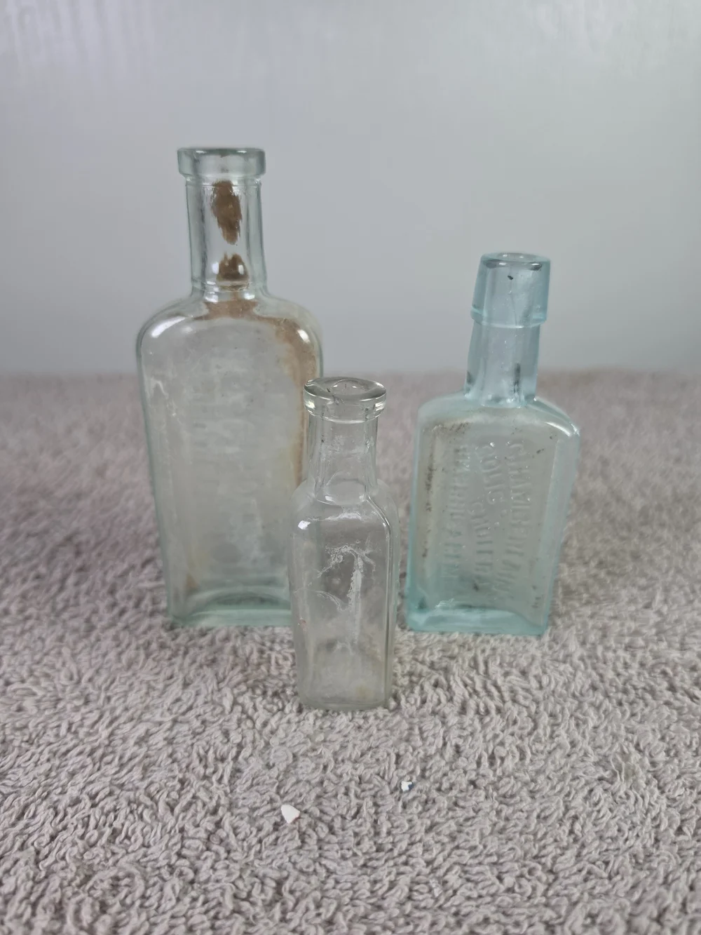 Vintage Aqua and Clear Glass Medicine Bottles - Set of 3